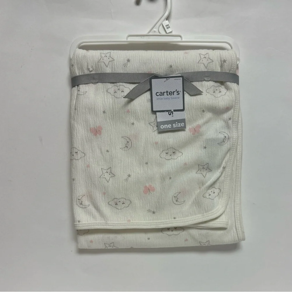 Carters Baby Girl Swaddle Swaddling Blanket Moon Pink Stars Clouds Size 35x35
